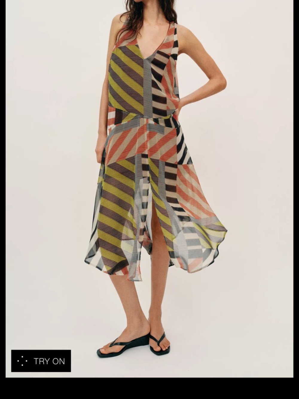 Zara Striped V-Neck Midi Dress in Olive, Coral, Black & White - worn ONCE
